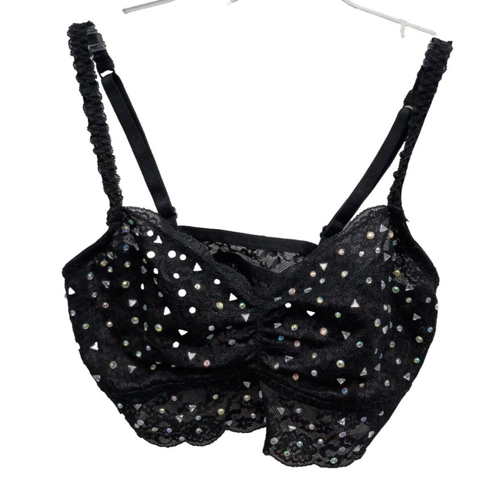 Pink Victorias Secret Bralette‎ Size Small Black Lace Embellished Fairy Grunge